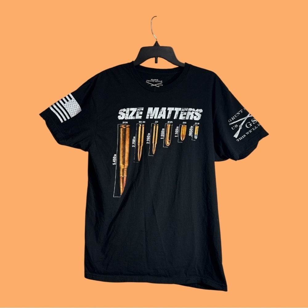 Grunt Style 2A Size Matters Black T-Shirt Pro Gun Graphics 100% Cotton XL